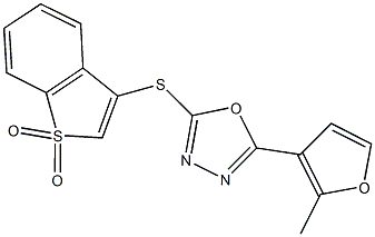 2-[(1,1-dioxido-1-benzothien-3-yl)sulfanyl]-5-(2-methyl-3-furyl)-1,3,4-oxadiazole Struktur