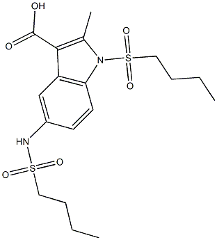 1-(butylsulfonyl)-5-[(butylsulfonyl)amino]-2-methyl-1H-indole-3-carboxylic acid Struktur