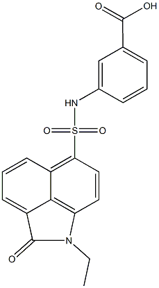 3-{[(1-ethyl-2-oxo-1,2-dihydrobenzo[cd]indol-6-yl)sulfonyl]amino}benzoic acid Struktur