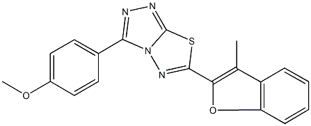 methyl 4-[6-(3-methyl-1-benzofuran-2-yl)[1,2,4]triazolo[3,4-b][1,3,4]thiadiazol-3-yl]phenyl ether Struktur