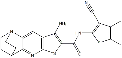 5-amino-N-(3-cyano-4,5-dimethyl-2-thienyl)-7-thia-1,9-diazatetracyclo[9.2.2.0~2,10~.0~4,8~]pentadeca-2(10),3,5,8-tetraene-6-carboxamide Struktur