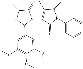 3-(1,5-dimethyl-3-oxo-2-phenyl-2,3-dihydro-1H-pyrazol-4-yl)-5-methyl-2-(3,4,5-trimethoxyphenyl)-1,3-thiazolidin-4-one Struktur