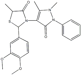 2-(3,4-dimethoxyphenyl)-3-(1,5-dimethyl-3-oxo-2-phenyl-2,3-dihydro-1H-pyrazol-4-yl)-5-methyl-1,3-thiazolidin-4-one Struktur