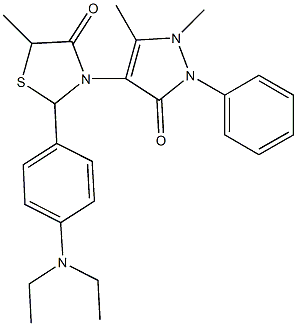 2-[4-(diethylamino)phenyl]-3-(1,5-dimethyl-3-oxo-2-phenyl-2,3-dihydro-1H-pyrazol-4-yl)-5-methyl-1,3-thiazolidin-4-one Struktur