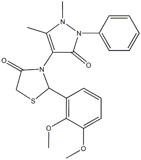 2-(2,3-dimethoxyphenyl)-3-(1,5-dimethyl-3-oxo-2-phenyl-2,3-dihydro-1H-pyrazol-4-yl)-1,3-thiazolidin-4-one Struktur