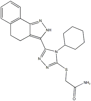 2-{[4-cyclohexyl-5-(4,5-dihydro-2H-benzo[g]indazol-3-yl)-4H-1,2,4-triazol-3-yl]sulfanyl}acetamide Struktur