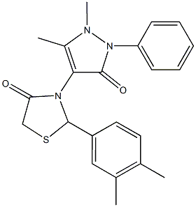 3-(1,5-dimethyl-3-oxo-2-phenyl-2,3-dihydro-1H-pyrazol-4-yl)-2-(3,4-dimethylphenyl)-1,3-thiazolidin-4-one Struktur