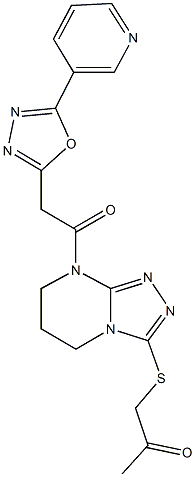 1-[(8-{[5-(3-pyridinyl)-1,3,4-oxadiazol-2-yl]acetyl}-5,6,7,8-tetrahydro[1,2,4]triazolo[4,3-a]pyrimidin-3-yl)sulfanyl]acetone Struktur