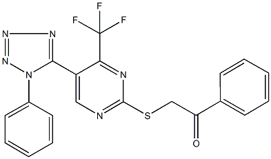 1-phenyl-2-{[5-(1-phenyl-1H-tetraazol-5-yl)-4-(trifluoromethyl)-2-pyrimidinyl]sulfanyl}ethanone Struktur