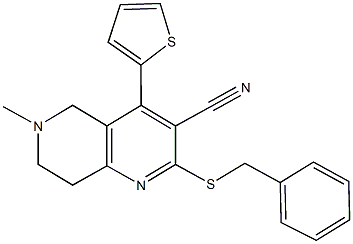 2-(benzylsulfanyl)-6-methyl-4-(2-thienyl)-5,6,7,8-tetrahydro[1,6]naphthyridine-3-carbonitrile Struktur