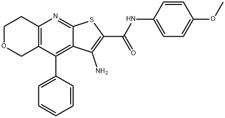 3-amino-N-(4-methoxyphenyl)-4-phenyl-7,8-dihydro-5H-pyrano[4,3-b]thieno[3,2-e]pyridine-2-carboxamide Struktur