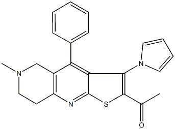 1-[6-methyl-4-phenyl-3-(1H-pyrrol-1-yl)-5,6,7,8-tetrahydrothieno[2,3-b][1,6]naphthyridin-2-yl]ethanone Struktur