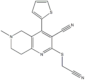 2-[(cyanomethyl)sulfanyl]-6-methyl-4-(2-thienyl)-5,6,7,8-tetrahydro[1,6]naphthyridine-3-carbonitrile Struktur