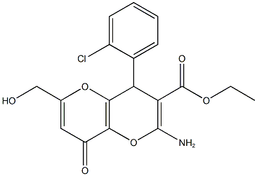 ethyl 2-amino-4-(2-chlorophenyl)-6-(hydroxymethyl)-8-oxo-4,8-dihydropyrano[3,2-b]pyran-3-carboxylate Struktur