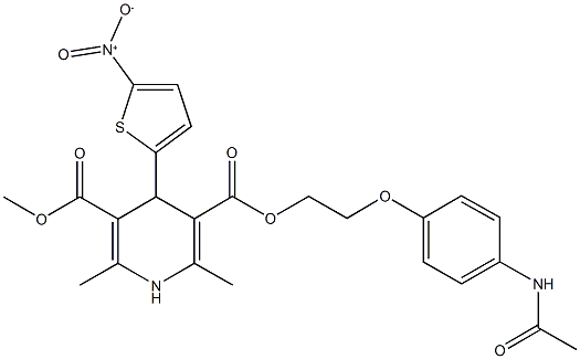 3-{2-[4-(acetylamino)phenoxy]ethyl} 5-methyl 4-{5-nitro-2-thienyl}-2,6-dimethyl-1,4-dihydro-3,5-pyridinedicarboxylate Struktur