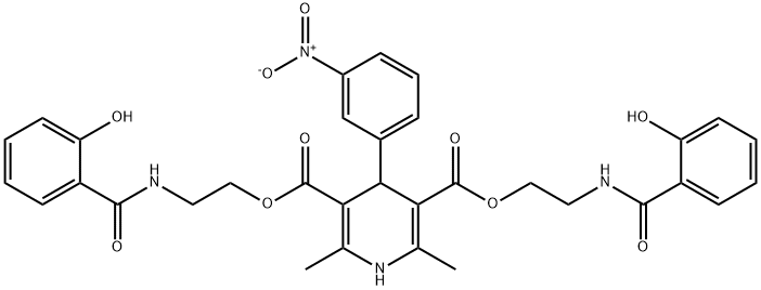 bis{2-[(2-hydroxybenzoyl)amino]ethyl} 4-{3-nitrophenyl}-2,6-dimethyl-1,4-dihydro-3,5-pyridinedicarboxylate Struktur