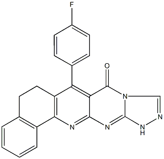 7-(4-fluorophenyl)-6,12-dihydrobenzo[h][1,2,4]triazolo[4',3':1,2]pyrimido[4,5-b]quinolin-8(5H)-one Struktur