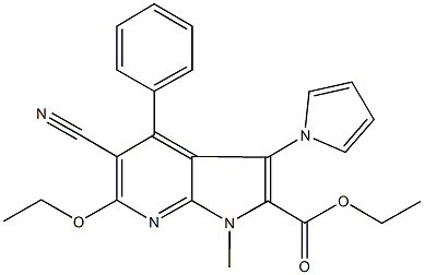 ethyl 5-cyano-6-ethoxy-1-methyl-4-phenyl-3-(1H-pyrrol-1-yl)-1H-pyrrolo[2,3-b]pyridine-2-carboxylate Struktur