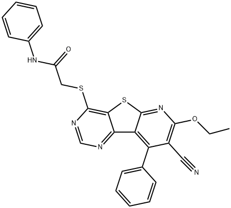 2-[(8-cyano-7-ethoxy-9-phenylpyrido[3',2':4,5]thieno[3,2-d]pyrimidin-4-yl)sulfanyl]-N-phenylacetamide Struktur