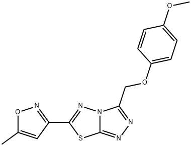 3-[(4-methoxyphenoxy)methyl]-6-(5-methyl-3-isoxazolyl)[1,2,4]triazolo[3,4-b][1,3,4]thiadiazole Struktur