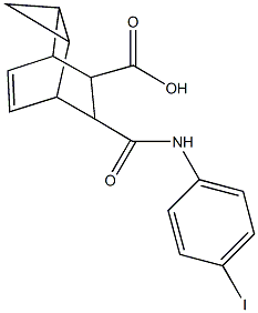 7-[(4-iodoanilino)carbonyl]tricyclo[3.2.2.0~2,4~]non-8-ene-6-carboxylic acid Struktur