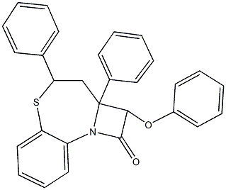 2-phenoxy-2a,4-diphenyl-2,2a,3,4-tetrahydro-1H-azeto[2,1-d][1,5]benzothiazepin-1-one Struktur