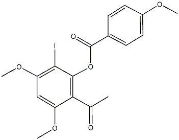 2-acetyl-6-iodo-3,5-dimethoxyphenyl 4-methoxybenzoate Struktur