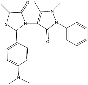 2-[4-(dimethylamino)phenyl]-3-(1,5-dimethyl-3-oxo-2-phenyl-2,3-dihydro-1H-pyrazol-4-yl)-5-methyl-1,3-thiazolidin-4-one Struktur