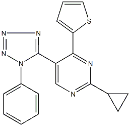 2-cyclopropyl-5-(1-phenyl-1H-tetraazol-5-yl)-4-(2-thienyl)pyrimidine Struktur