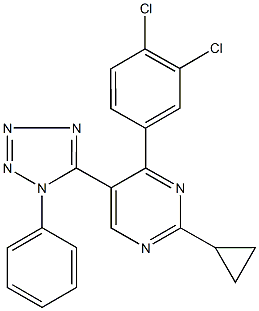 2-cyclopropyl-4-(3,4-dichlorophenyl)-5-(1-phenyl-1H-tetraazol-5-yl)pyrimidine Struktur