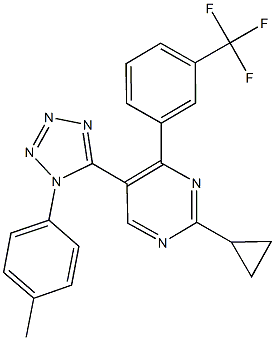 2-cyclopropyl-5-[1-(4-methylphenyl)-1H-tetraazol-5-yl]-4-[3-(trifluoromethyl)phenyl]pyrimidine Struktur