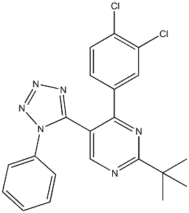 2-tert-butyl-4-(3,4-dichlorophenyl)-5-(1-phenyl-1H-tetraazol-5-yl)pyrimidine Struktur