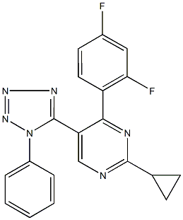 2-cyclopropyl-4-(2,4-difluorophenyl)-5-(1-phenyl-1H-tetraazol-5-yl)pyrimidine Struktur