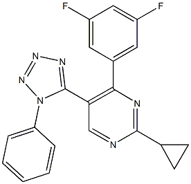 2-cyclopropyl-4-(3,5-difluorophenyl)-5-(1-phenyl-1H-tetraazol-5-yl)pyrimidine Struktur