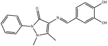 4-[(3,4-dihydroxybenzylidene)amino]-1,5-dimethyl-2-phenyl-1,2-dihydro-3H-pyrazol-3-one Struktur