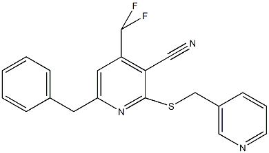 6-benzyl-4-(difluoromethyl)-2-[(3-pyridinylmethyl)sulfanyl]nicotinonitrile Struktur