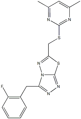 4,6-dimethyl-2-pyrimidinyl [3-(2-fluorobenzyl)[1,2,4]triazolo[3,4-b][1,3,4]thiadiazol-6-yl]methyl sulfide Struktur