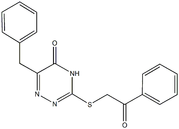 6-benzyl-3-[(2-oxo-2-phenylethyl)sulfanyl]-1,2,4-triazin-5(4H)-one Struktur