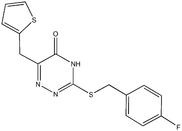 3-[(4-fluorobenzyl)sulfanyl]-6-(2-thienylmethyl)-1,2,4-triazin-5(4H)-one Struktur