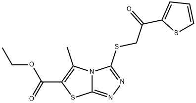 ethyl 5-methyl-3-{[2-oxo-2-(2-thienyl)ethyl]sulfanyl}[1,3]thiazolo[2,3-c][1,2,4]triazole-6-carboxylate Struktur