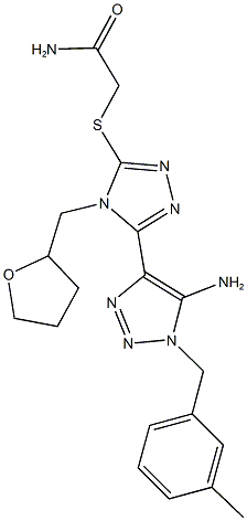 2-{[5-[5-amino-1-(3-methylbenzyl)-1H-1,2,3-triazol-4-yl]-4-(tetrahydro-2-furanylmethyl)-4H-1,2,4-triazol-3-yl]sulfanyl}acetamide Struktur