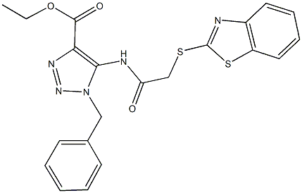 ethyl 5-{[(1,3-benzothiazol-2-ylsulfanyl)acetyl]amino}-1-benzyl-1H-1,2,3-triazole-4-carboxylate Struktur