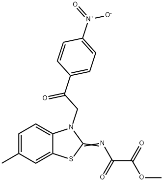 methyl [(3-(2-{4-nitrophenyl}-2-oxoethyl)-6-methyl-1,3-benzothiazol-2(3H)-ylidene)amino](oxo)acetate Struktur