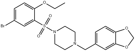 2-{[4-(1,3-benzodioxol-5-ylmethyl)-1-piperazinyl]sulfonyl}-4-bromophenyl ethyl ether Struktur