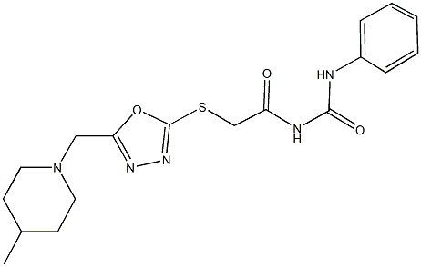 N-[({5-[(4-methyl-1-piperidinyl)methyl]-1,3,4-oxadiazol-2-yl}sulfanyl)acetyl]-N'-phenylurea Struktur