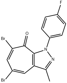 5,7-dibromo-1-(4-fluorophenyl)-3-methylcyclohepta[c]pyrazol-8(1H)-one Struktur