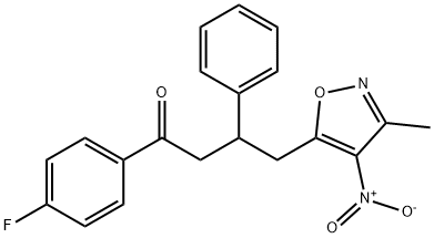 1-(4-fluorophenyl)-4-{4-nitro-3-methyl-5-isoxazolyl}-3-phenyl-1-butanone Struktur