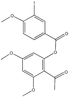 2-acetyl-3,5-dimethoxyphenyl 3-iodo-4-methoxybenzoate Struktur