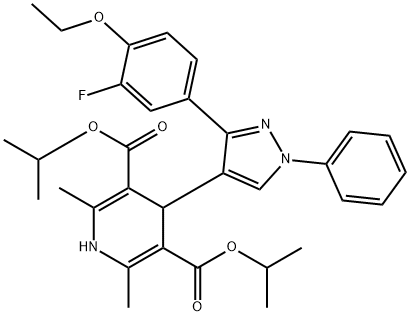 diisopropyl 4-[3-(4-ethoxy-3-fluorophenyl)-1-phenyl-1H-pyrazol-4-yl]-2,6-dimethyl-1,4-dihydropyridine-3,5-dicarboxylate Struktur