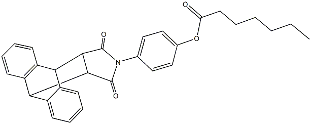 4-(16,18-dioxo-17-azapentacyclo[6.6.5.0~2,7~.0~9,14~.0~15,19~]nonadeca-2,4,6,9,11,13-hexaen-17-yl)phenyl heptanoate Struktur